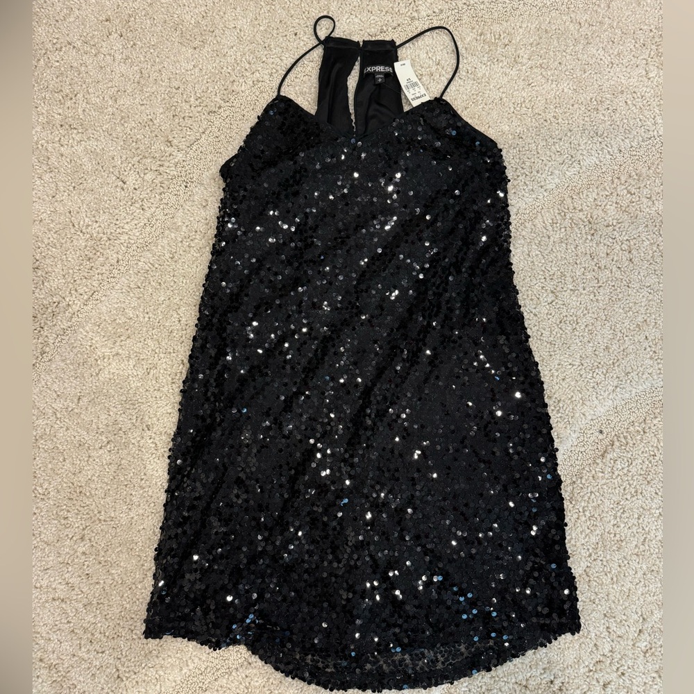 NWT Black sequined mini dress